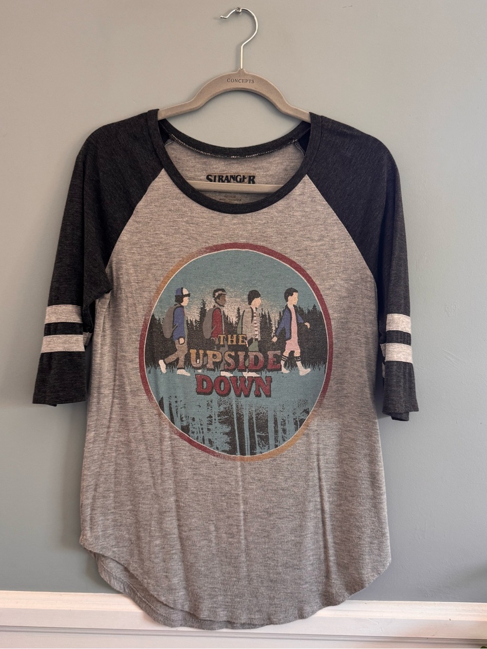 Stranger Things The Upside Down Raglan Long Sleeve Tee - Grey/Black